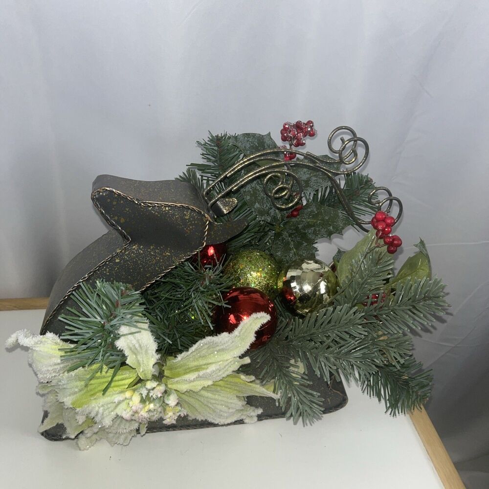 Deer Christmas Center Piece 12” Tall Metal Multicolor Unbranded